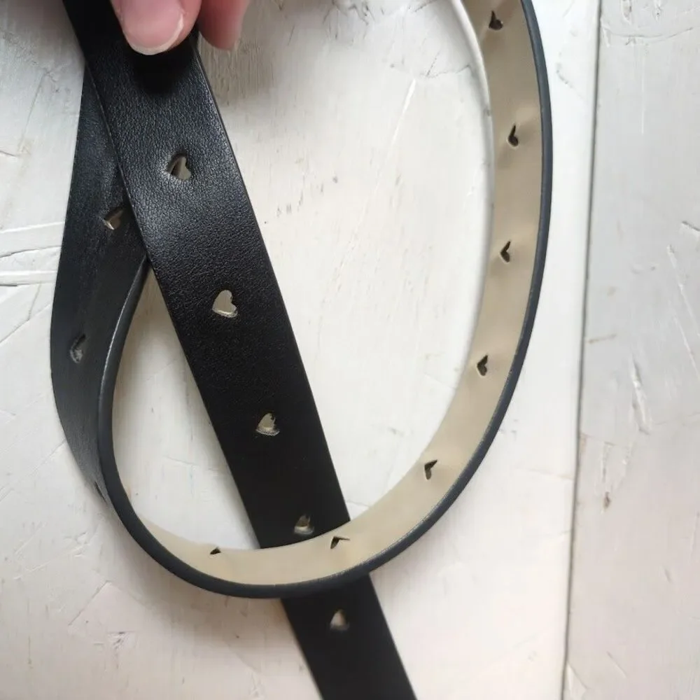 Wild Fable Black Adjustable Women Small Heart Holes Buckle Belt Silver